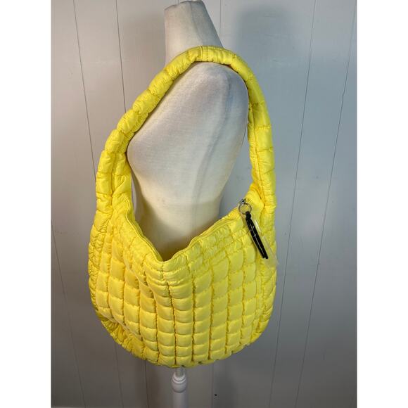 Free People Movement Quilted Carryall Tote Sour Citrus Shoulder Yellow Bag NWT - Picture 3 of 7